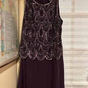 J. Kara Plum Embroidered Gown